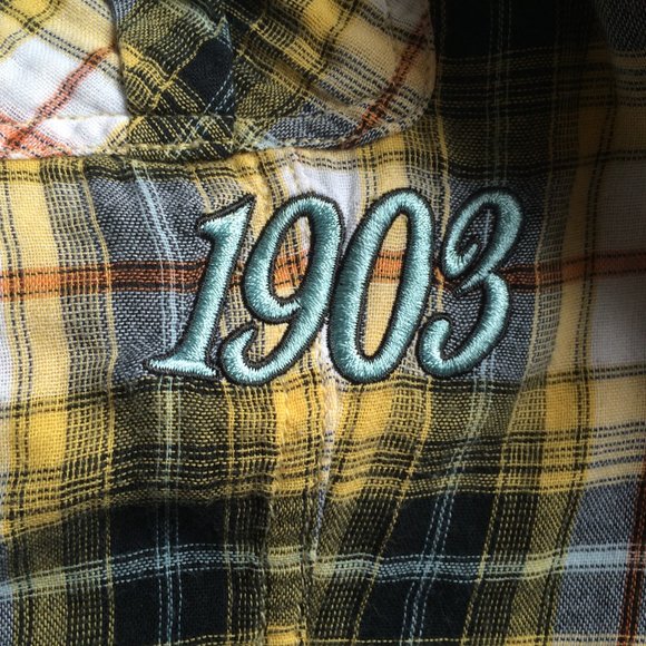 Harley Davidson Womens Speedway Spirit Blouse Medium Plaid Pearl Snap Cap Sleeve - Picture 6 of 9